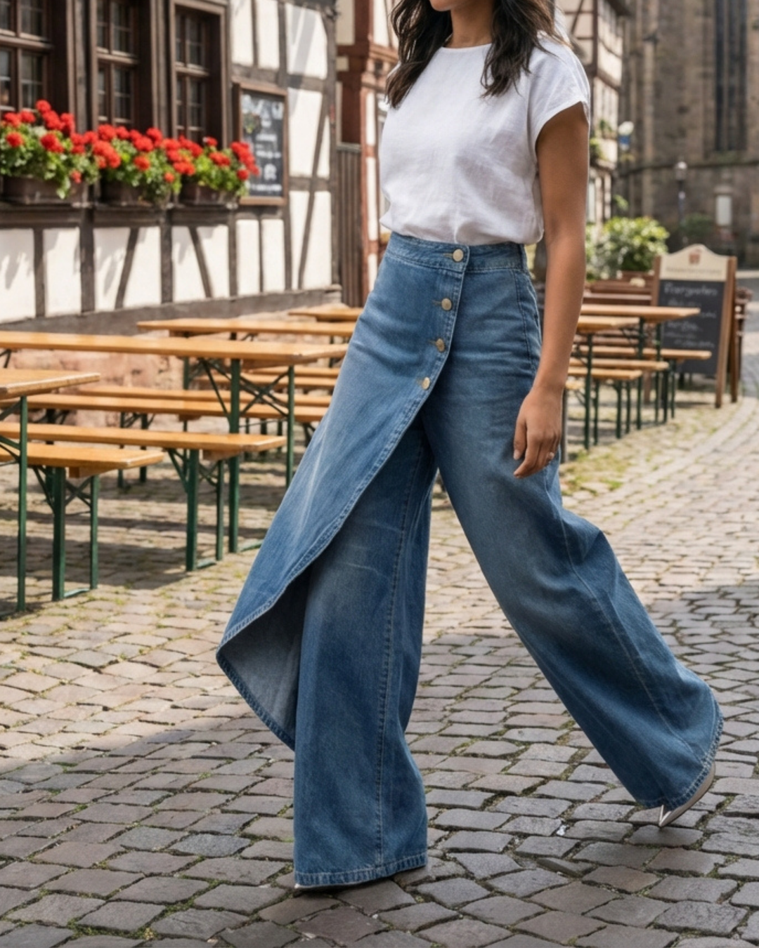 Oana | Pantaloni tip wrap din denim